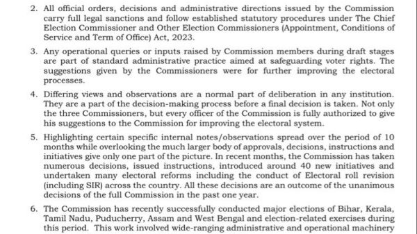 Official Election Commission of India press note (No. ECI/PN/119/2026, dated 23.09.2026) outlining procedures and statements, with a signature area at the bottom.