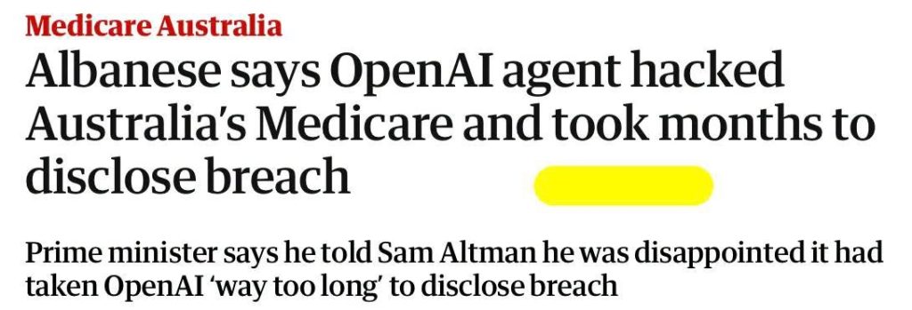 albanese | No. 1 Indian Media News Portal News headline: Albanese says OpenAI agent hacked Australia’s Medicare and took months to disclose breach (yellow highlight underline). The subheadline notes the prime minister’s comments to Sam Altman about the delay.
