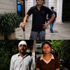 Collage of three people: a man in a black polo and sunglasses posing with a cane outside a building; a man with a bandaged head wearing a light shirt; a woman in a brown polo/tee standing outdoors at night.