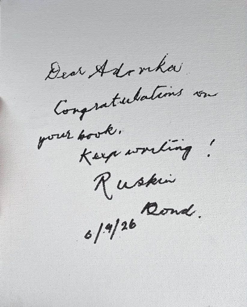 ruskin massege | No. 1 Indian Media News Portal A handwritten dedication reading 'Dear ... Congratulations on your book. Keep writing!' signed with a name and dated 6/1/26, on light paper.