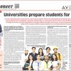 Front page of The Pioneer with the headline 'Universities prepare students for industry' and a group photo of diverse students at the bottom left.