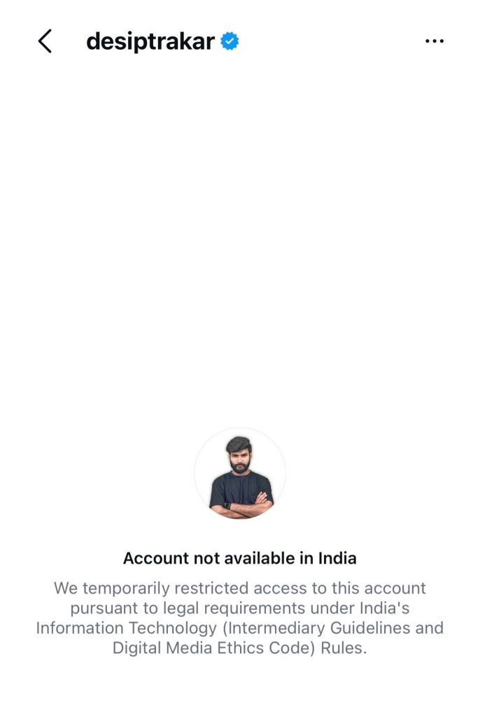 Account not available in India — access to this account is temporarily restricted for legal reasons.