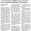 Newspaper article reporting Delhi police appeal to citizens not to join October 10 protest.