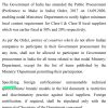 Mobile screenshot of a PIB press release page from pib.gov.in with highlighted green underlines in the text about procurement amendments.