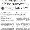 Newspaper front page about publishers challenging privacy law in the Supreme Court (censorship and investigations).