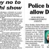 Two front pages of a newspaper; headlines discuss police denying a Punjabi singer-actor's concert, with a small portrait of the artist wearing a turban on the left page.