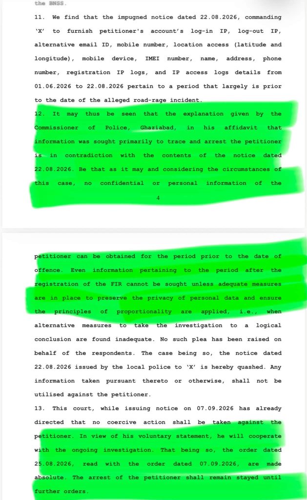 Page from an official document with sections 11–13, the text highlighted in bright green across multiple lines.