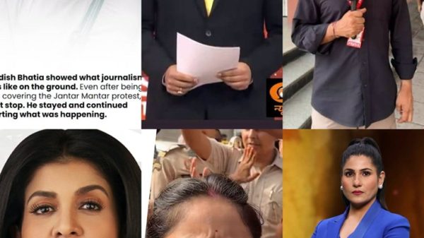 Collage of six people: top row left a bearded man with a red cap, middle a man in a black suit holding papers, right a man with a microphone; bottom row left a woman with dark hair in white, middle a distressed woman speaking, right a woman in a blue blazer.