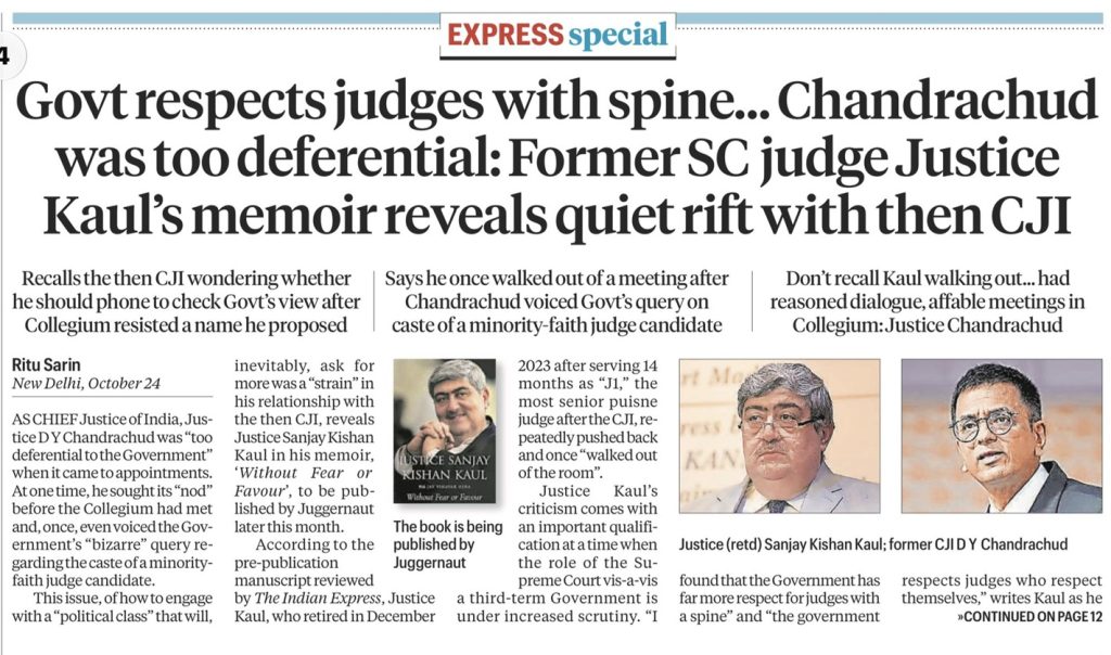 express | No. 1 Indian Media News Portal Front page of a newspaper: 'EXPRESS special' masthead with a large headline about Justice Chandrachud and judges, plus three subheads and photos below.
