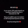 Text on a black background that reads: 'BREAKING' with a small red emoji, then: 'As per reports, 98% godi channels are running in financial loss due to extremely low TRP. Many are unable to pay even salaries to staff and ground reporters on time. Keep boycotting them ❤️'