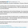 Dhanraj Nathwani's tweet celebrating 25 years of Seva ka Sankalp and Narendra Modi's journey from Gujarat to Prime Minister, with hashtags included in the post.