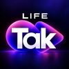 Life Talk logo with bold white 'Talk' text and neon pink–purple shapes behind it