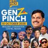 Poster advertising 'Gen Z Pinch' comedy show by News Pinch, 10 October 2026 at Brilliant Convention Centre, Indore, with multiple performers pictured.