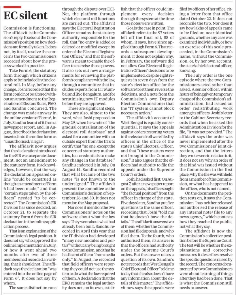 indian express_ritika_1 | No. 1 Indian Media News Portal Three-column newspaper page with dense article text, header 'ECsilent' and a small red accent above the first column.