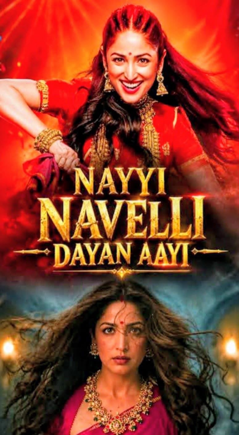 Poster for an Indian film showing two women in traditional attire, top smiling in red, bottom serious in pink, with the gold title 'NAYYI NAVELLI DAYAN AAYI' in the center.