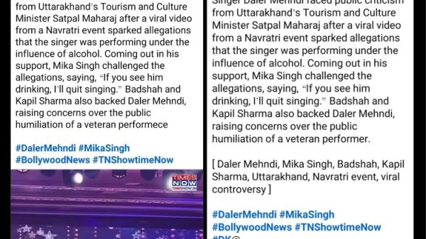Two side-by-side TIMES NOW posts about singer Daler Mehndi facing criticism, with hashtags and video thumbnails.